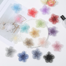 新款欧根纱立体花朵辅料带钻五瓣花diy手工配件发圈边夹头饰材料