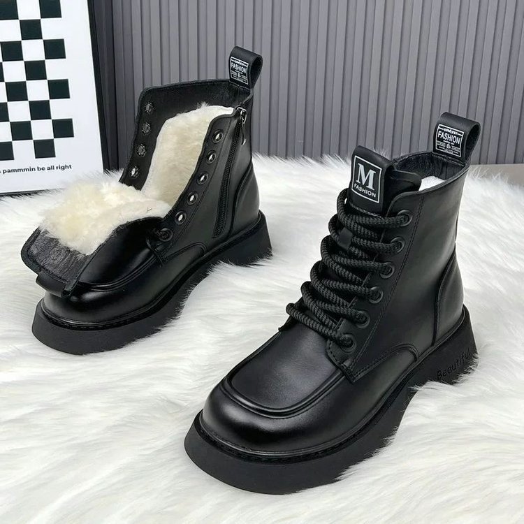 爆款洋气马丁靴女冬季2025新款加绒加厚东北棉靴防水防滑保暖短靴|undefined