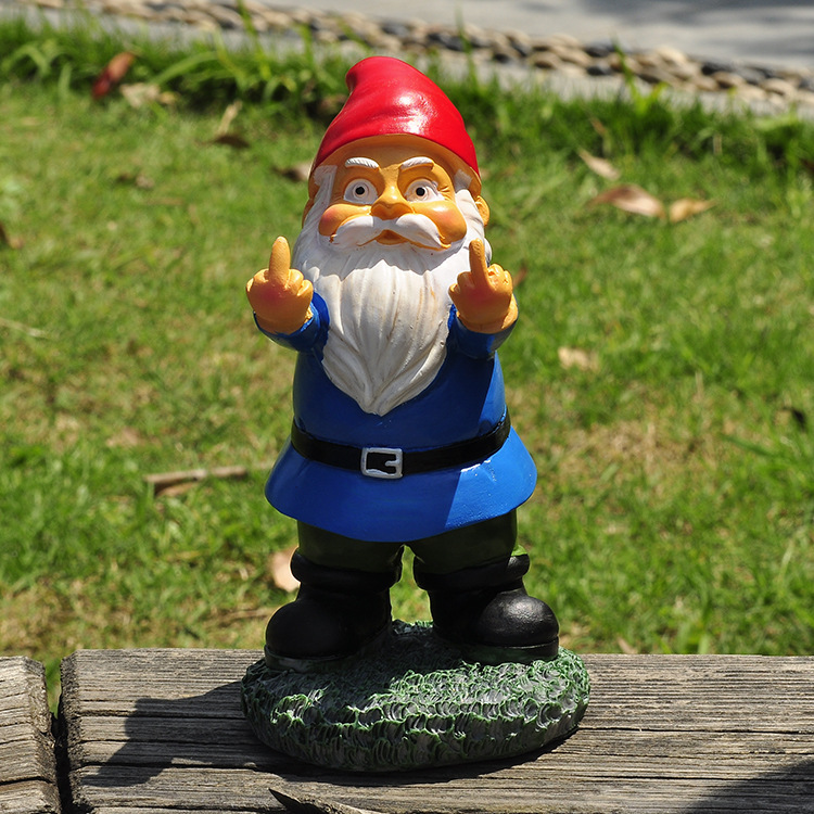 White bearded dwarf, vertical middle finger, resin handicraft ornament, garden micro landscape, creative ornament_voghion.com