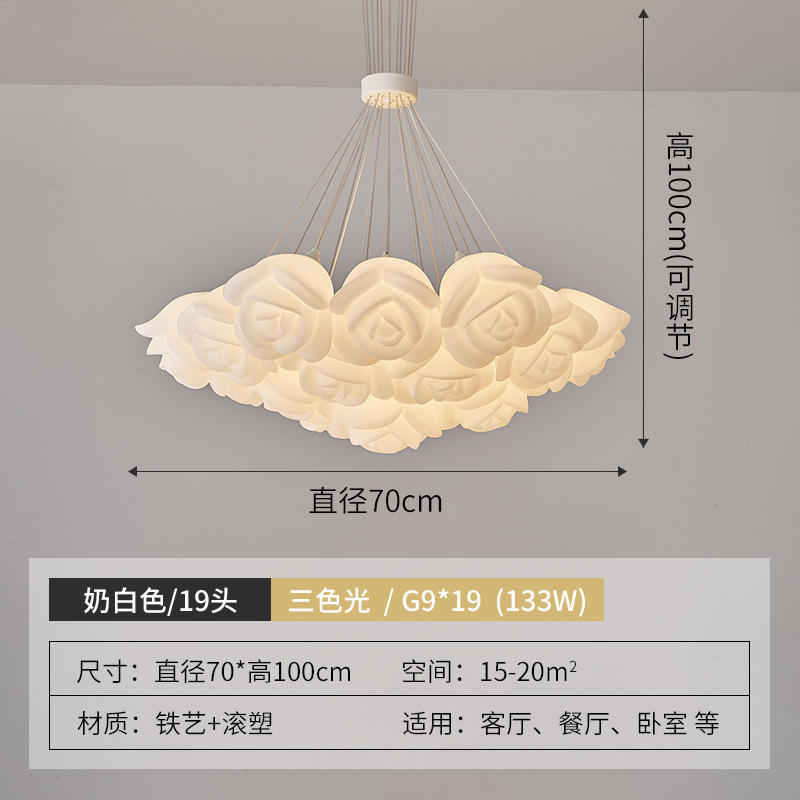 Rojo neto estilo crema flor de rosa creativa candelabro de sala de estar moderno simple romántico dormitorio cálido lámpara de araña de la habitación de los niños