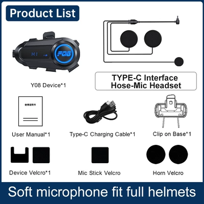 Y08 Cross-Border New Model Helmet Bluetooth Headset Mp3 Mixing Music Sharing Lcd Screen Fm Intercom Helmet Headset (Motorcycle Helmet Headset) - y08-soft-mark