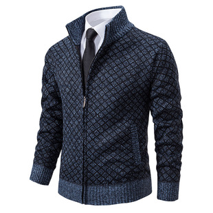 2024 Autumn and Winter Men's Fashion Plaid Jacket Coat Men's Fashionable Collar Slim-fit Long-sleeved Casual Sweater