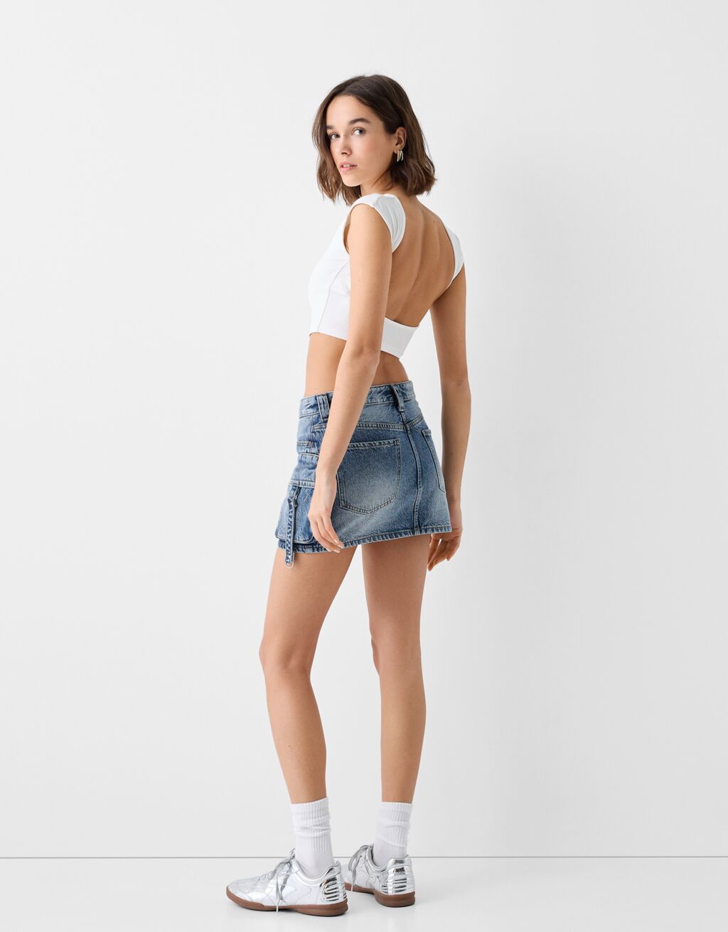 Women's Denim Utility Mini Skirt With Multi-pockets For Everyday_voghion.com