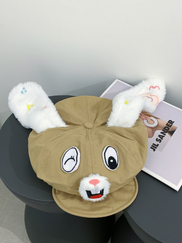 卡通可爱小兔子耳朵贝雷帽女春夏显脸小云朵画家帽大头围八角帽子|undefined