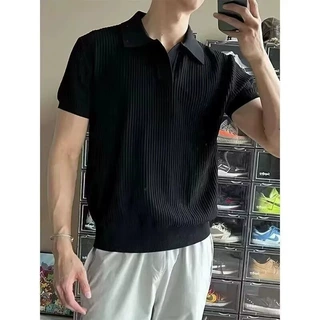 轻熟风V字翻领针织Polo短袖男士夏季百搭通勤简约高级感潮流上衣