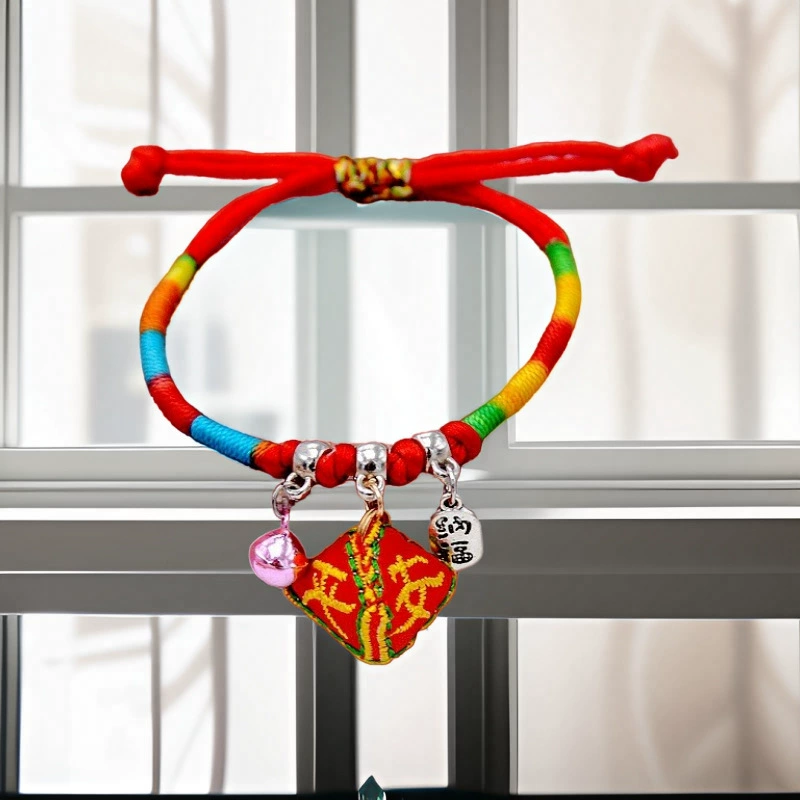 Children's red rope bracelet, hand-woven colorful cord, adjustable length
