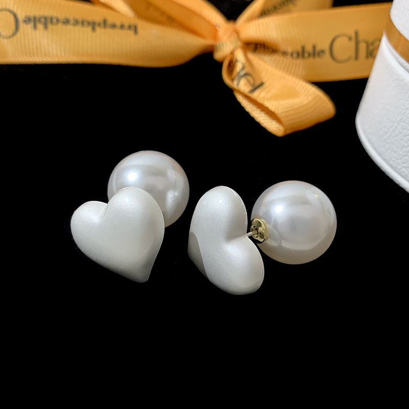 1 Pair Sweet Simple Style Heart Shape Plating Imitation Pearl Alloy Ear Studs display picture 3