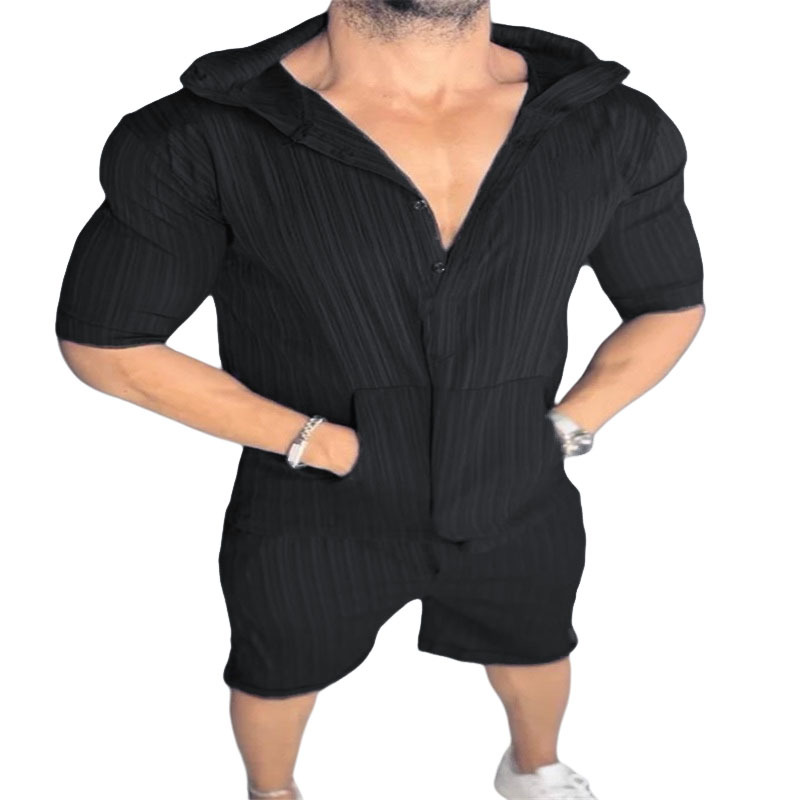 Men's Casual Hooded Sweatshirt And Shorts Two Piece Set_voghion.com