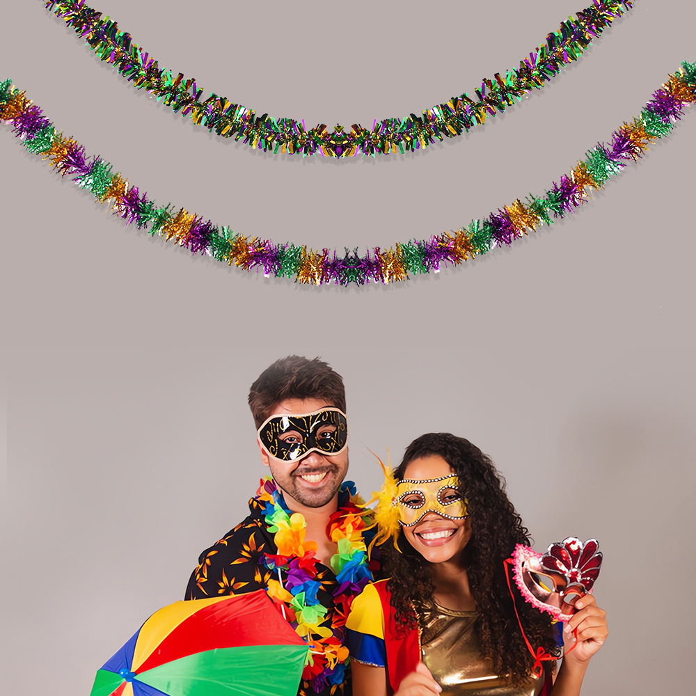 Nuevo transfronterizo de 2 metros de color púrpura, oro y verde, decoración de fiesta de carnaval, colgante de flores, colgante de lana de rueda gruesa