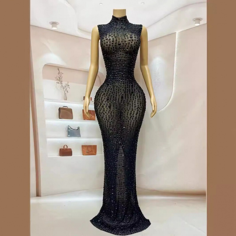 Bride Diamond Long Prom Bridal Gown Mother Host Stage Performance Long Dress