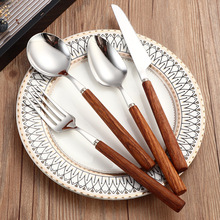 跨境304不锈钢花梨木刀叉勺木柄刀叉勺西餐牛排刀叉勺酒店西餐具