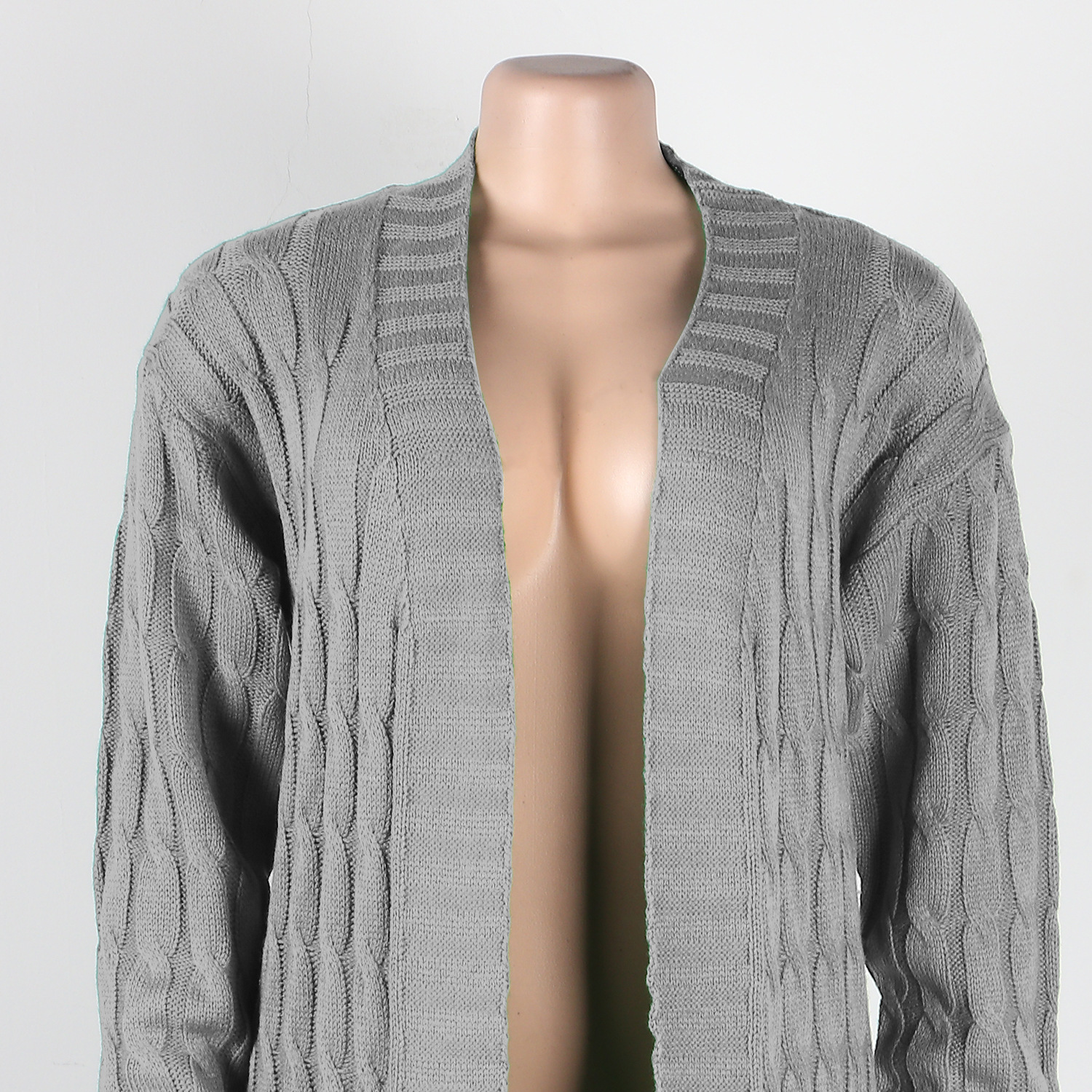 Damen Strickjacke Lang Aus Grobstrick In Unifarben Wintermantel_voghion.com