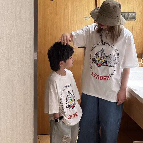 [Dab and glow] Light up parent-child wear, pure cotton short-sleeved boy T-shirt, mother-child wear, children's cartoon fun children's wear