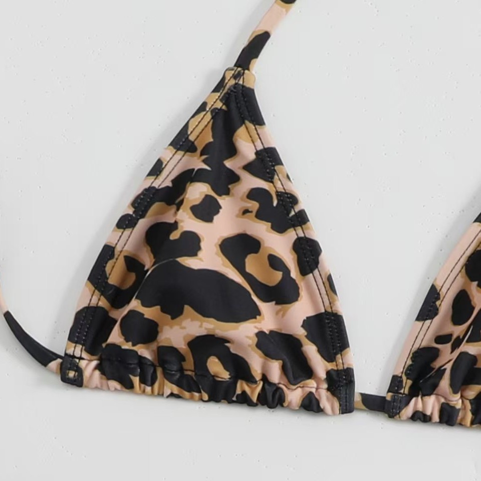 Leopard Print Three Piece Swimsuit Set Thin Strap Bikini Fashionable Style For Middle-Aged Children_voghion.com