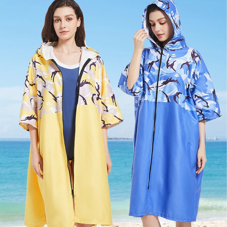 Wholesale and Retail Quick-Dry Pocket Zipper Cardigan Bathrobe Swimming Towel Portable Hooded Wearable Cape