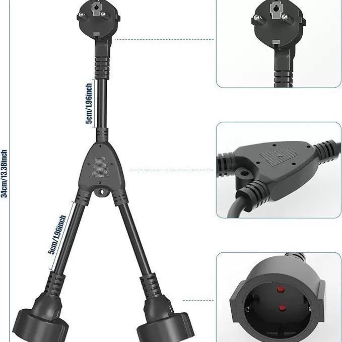 供应欧规一分二16A插座· 欧标纯铜电源线VDE认证插头 一分二德式