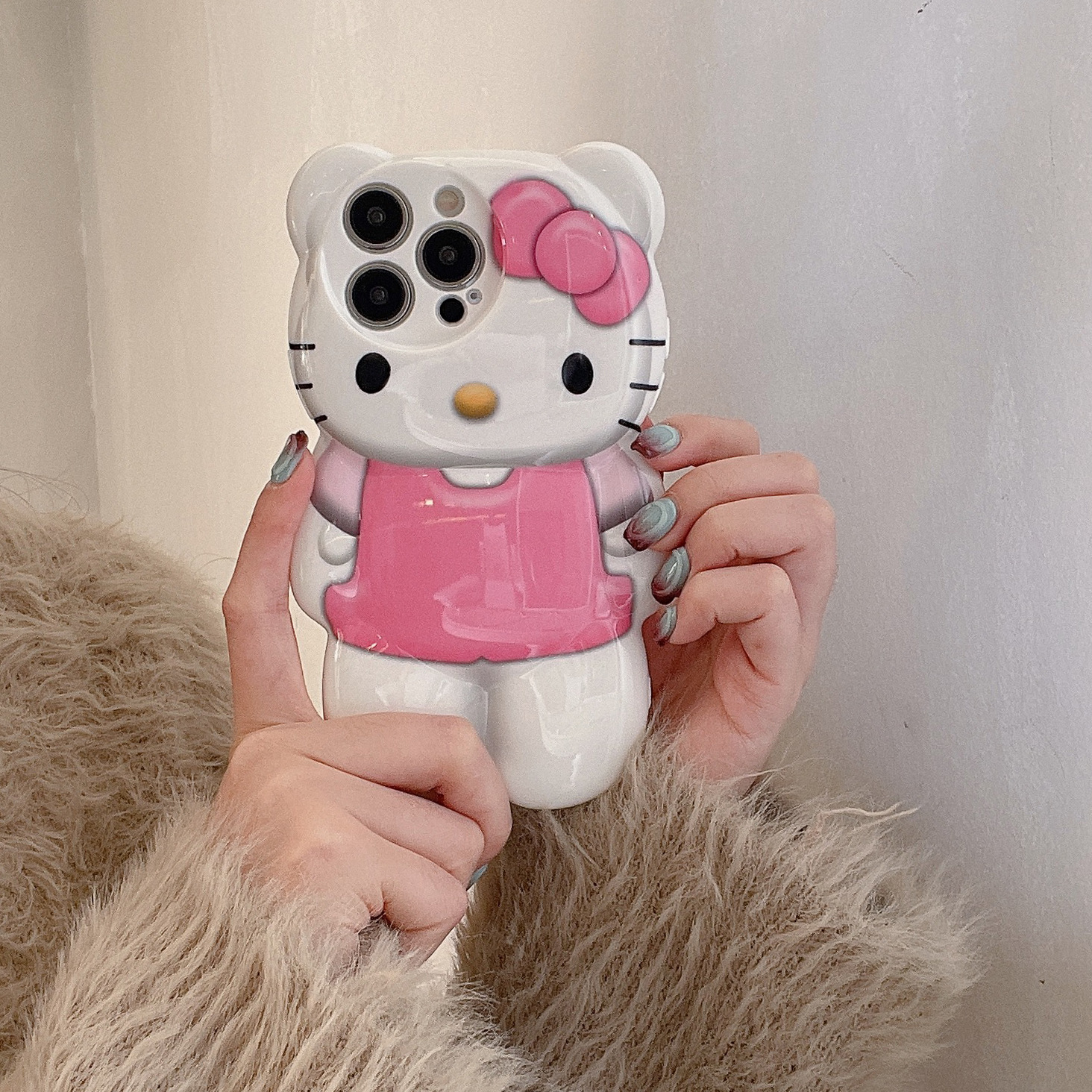 3 차원 광택있는 물 스티커 귀여운 KT 고양이 iPhone15 Apple 12 for 13/14pro max 휴대 전화 케이스 11