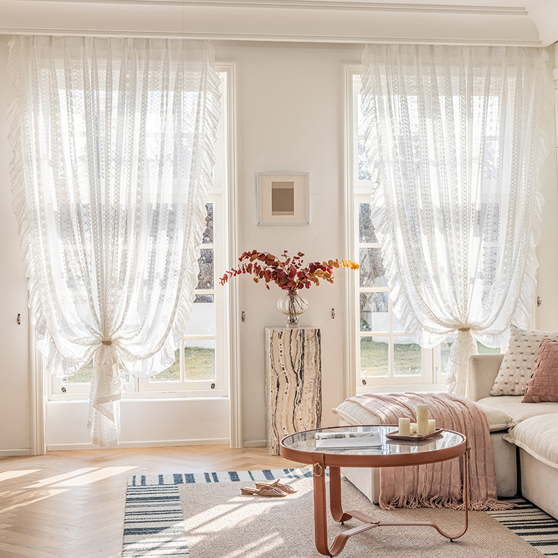 French lace princess-style sheer curtain, high-end, Shaoxing Keqiao curtain wholesale, no drilling decorative door curtain