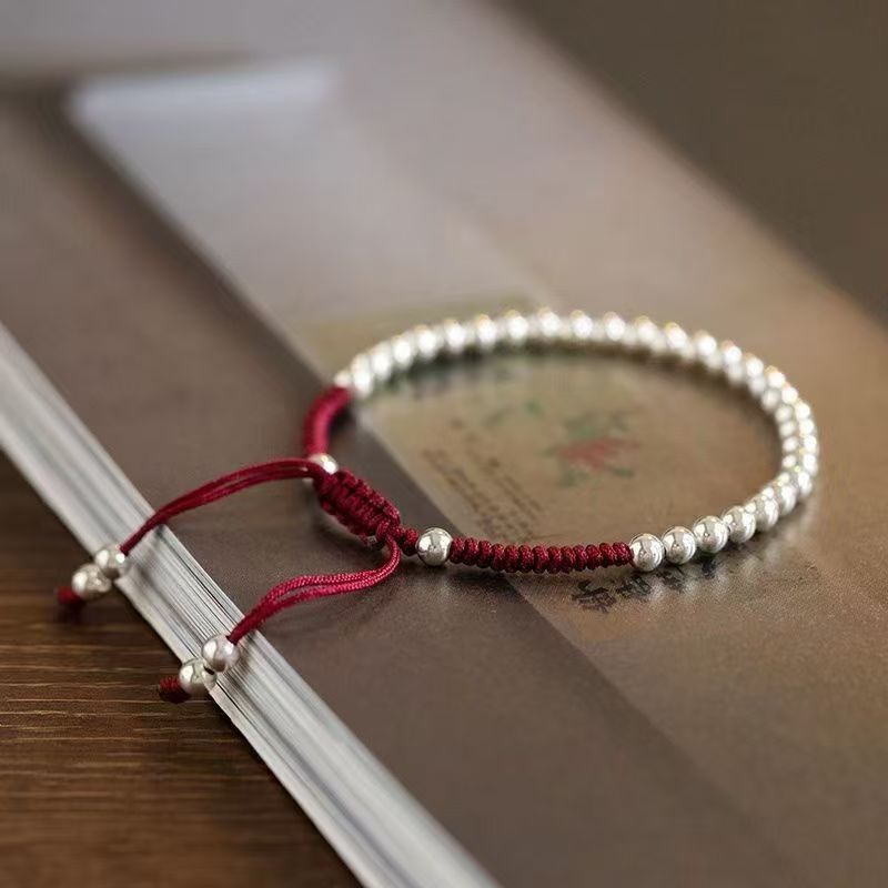 Pure Silver 990 Sterling Silver Bracelet Bead Bracelet Women's Sterling Silver Red Rope Bracelet Rotating Bead Couple Rope Birthday Gift Pure Silver 990 Sterling Silver Bracelet Bead Bracelet Women's Sterling Silver Red Rope Bracelet Rotating Bead Couple Rope Birthday Gift