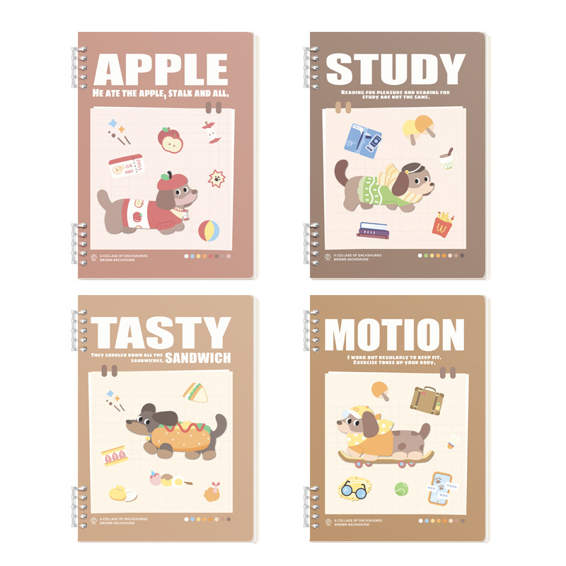 Diario de estudiante de hojas sueltas de cachorro de dibujos animados lindo desmontable a mano, libro A5/B5 grueso de alto valor