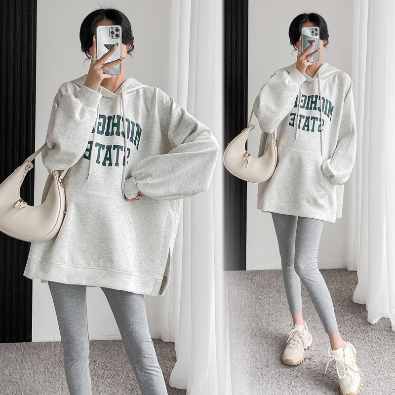 Pregnant women's autumn and winter sweater 2023 new suit spring and autumn plus size women's butt covering pregnant women's top autumn fleece-lined