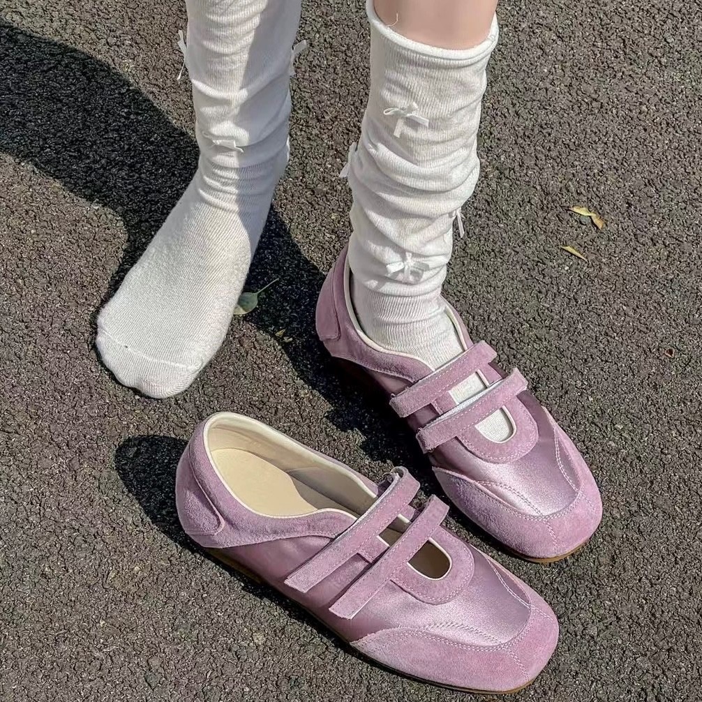 Desun 신발 여성 2025 년 여름 새로운 정품 가죽 프랑스 스타일 레트로 광장 발가락 벨크로 발레 신발 메리 제인 신발