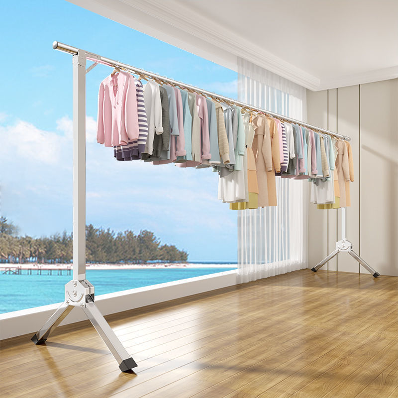 Stainless Steel Drying Rack Floor Vertical Household Clothes Drying Rod Indoor and Outdoor Balcony Folding Hanger Telescopic Drying Rack
