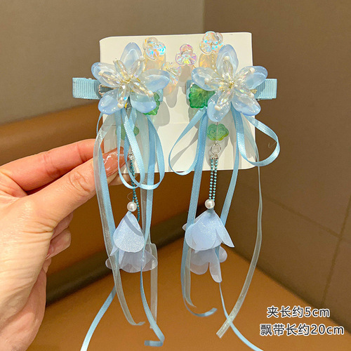 New ancient costume Hanfu hair accessories hair clip children's clip super fairy tassel edge clip head flower girls ancient style headwear accessories