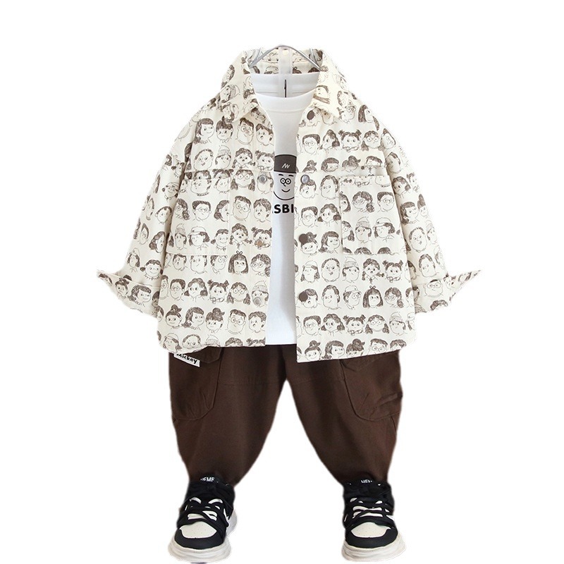 5725 Traje de otoño para niños 2025 Nuevo bebé Primavera y otoño Cool y guapo Camisa casual coreana de tres piezas para niños