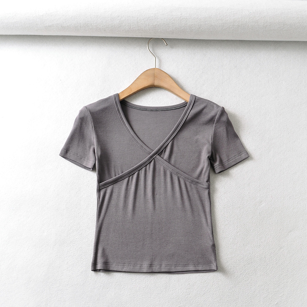 elastic cross-splicing short-sleeved T-shirt   NSAC50797