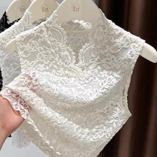 Hollow Lace V-Neck Bottoming Shirt for Women, Short Layered Sleeveless Inner Vest, Sexy Mesh Top for Autumn and Winter
