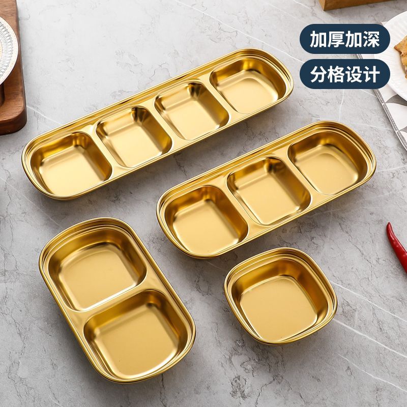 Stainless Steel Korean-Style Seasoning Dish, Hot Pot Sauce Dish, Divided Sauce Dish, Korean Cuisine Barbecue Dipping Dish, Dipping Dish