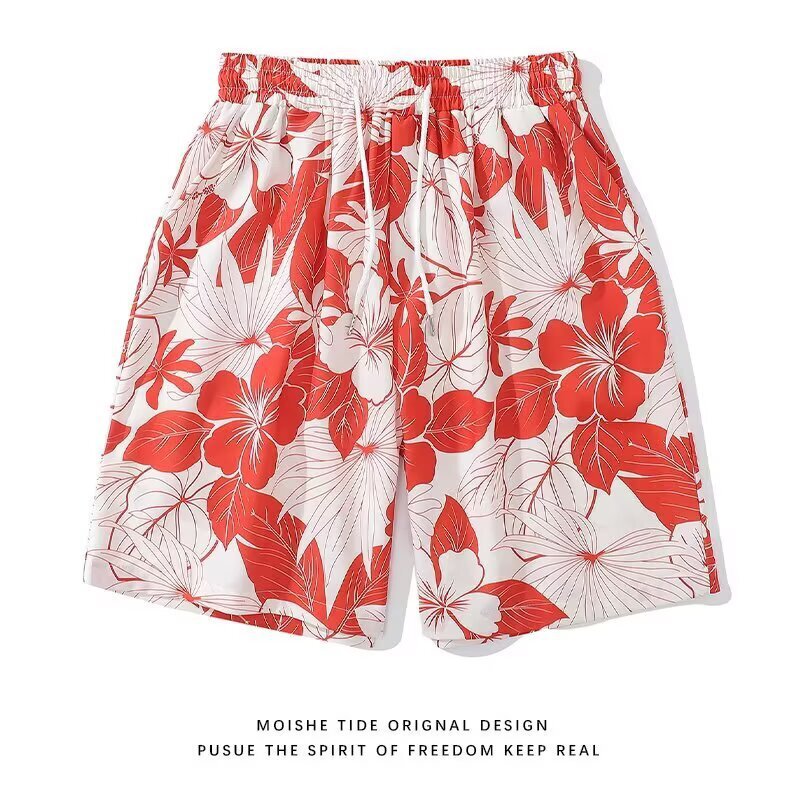 Hong Kong Style Retro Floral Shirt Short-Sleeved Thai Hawaiian Style Design Handsome Loose Shorts for Men and Women