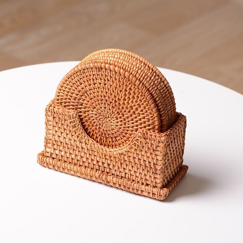 Cojín de té de ratán hecho a mano de Vietnam, tapete de tazón de aislamiento, mesa de comedor para el hogar, tapete de olla resistente a altas temperaturas y a prueba de escaldaduras, posavasos, simplicidad