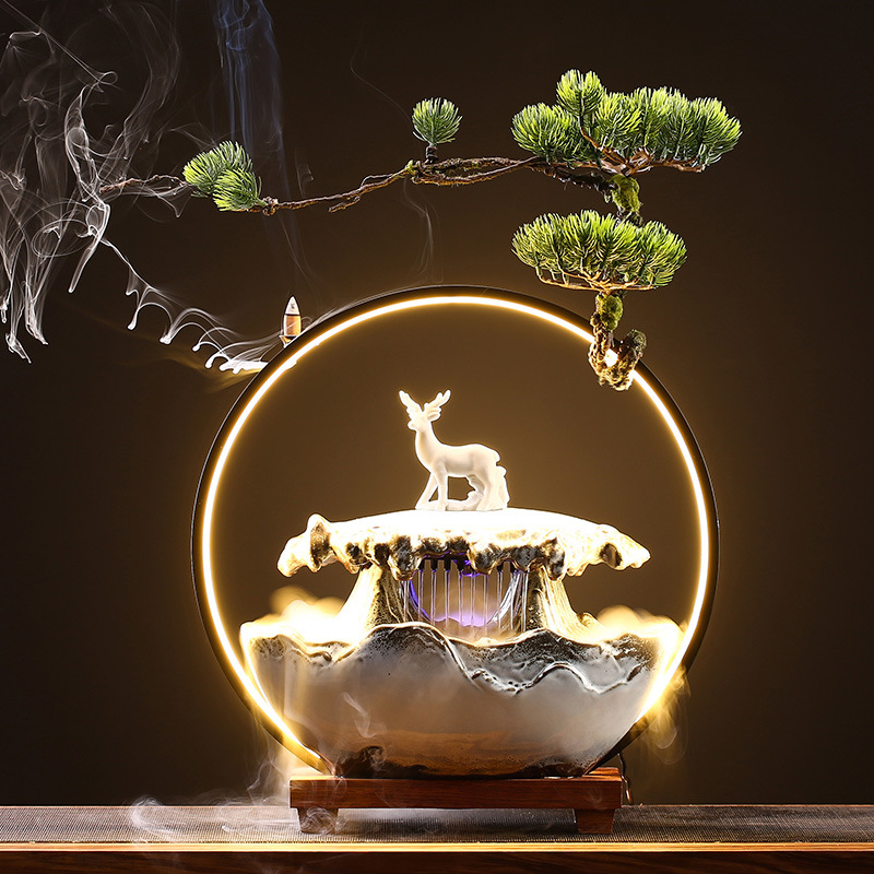 ceramics Flowing water Waterfall Decoration Lucky a living room Office tea table Garnish Rockery fountain atomization humidifier