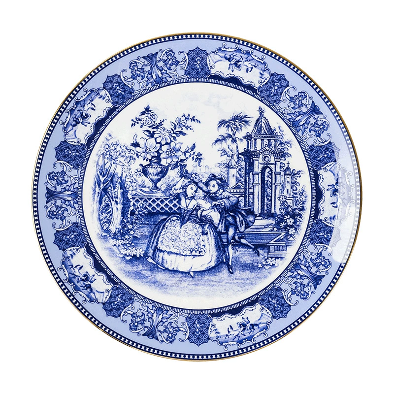 Набор чашка и блюдце Jingdezhen, сине-белая керамика с золотой каймой, подарочная упаковка (разные размеры)
