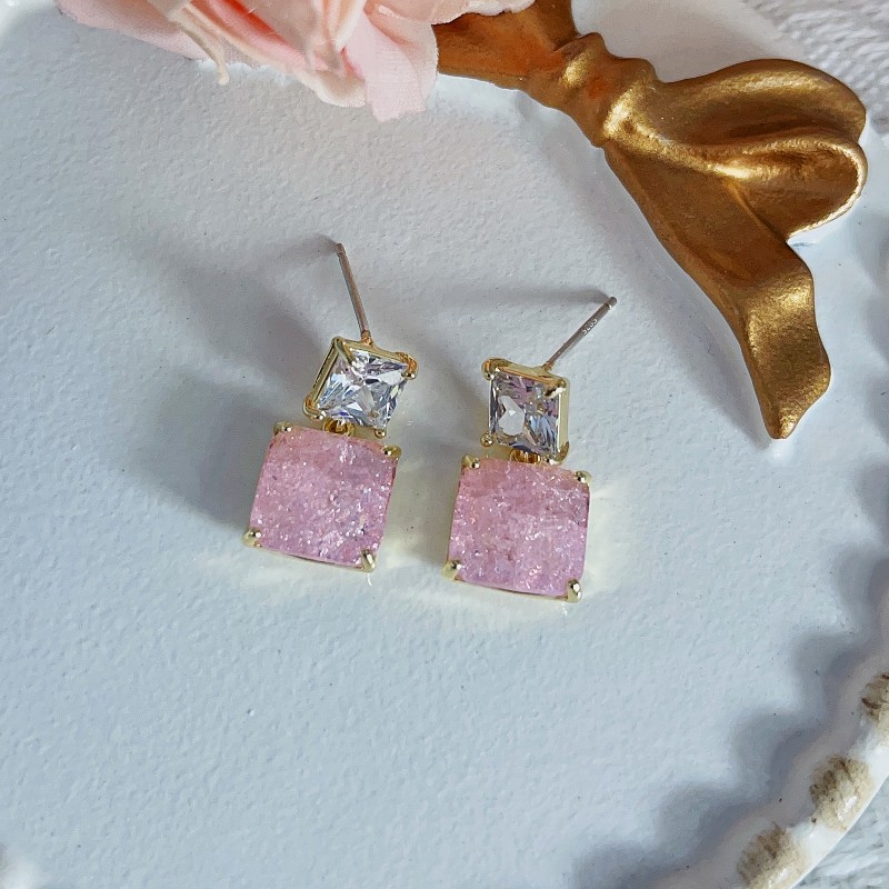 Fashion Square Copper Inlay Artificial Crystal Zircon Drop Earrings 1 Pair