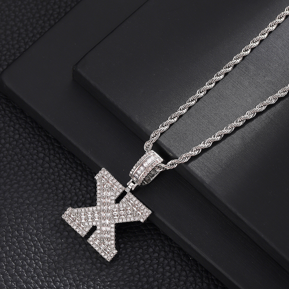 Hip-Hop Vintage Style Letter 304 Stainless Steel Copper Men's Pendant Necklace J 20Inch Hemp Flowers Chain Silver display picture 26