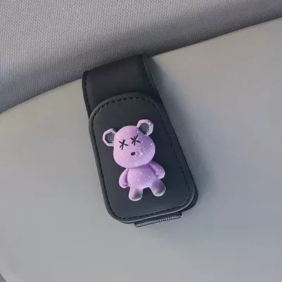 Multi-Functional Creative Cartoon Sunglasses – Car Glasses Clip/Bill Clip - black-purple-xx-bear