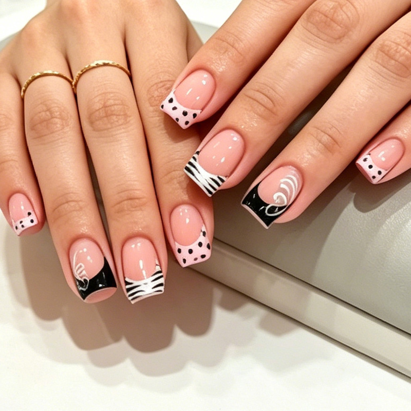 Korean and Japanese minimalist luxury 1mm starry sky nails, ins niche design, short French-style press-on nails