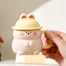 可爱到犯规小兔子带盖水杯女生家用陶瓷马克杯高颜值办公咖啡杯子