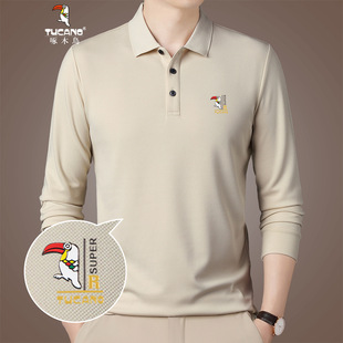 Woodpecker Autumn Lapel Long-sleeved T-shirt Polo Shirt Men's Top Loose Casual Young and Middle-aged Printed Business Trendy