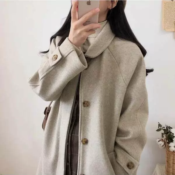 欧美跨境外贸大码毛呢外套女中长款秋冬新款宽松显瘦加厚呢子大衣