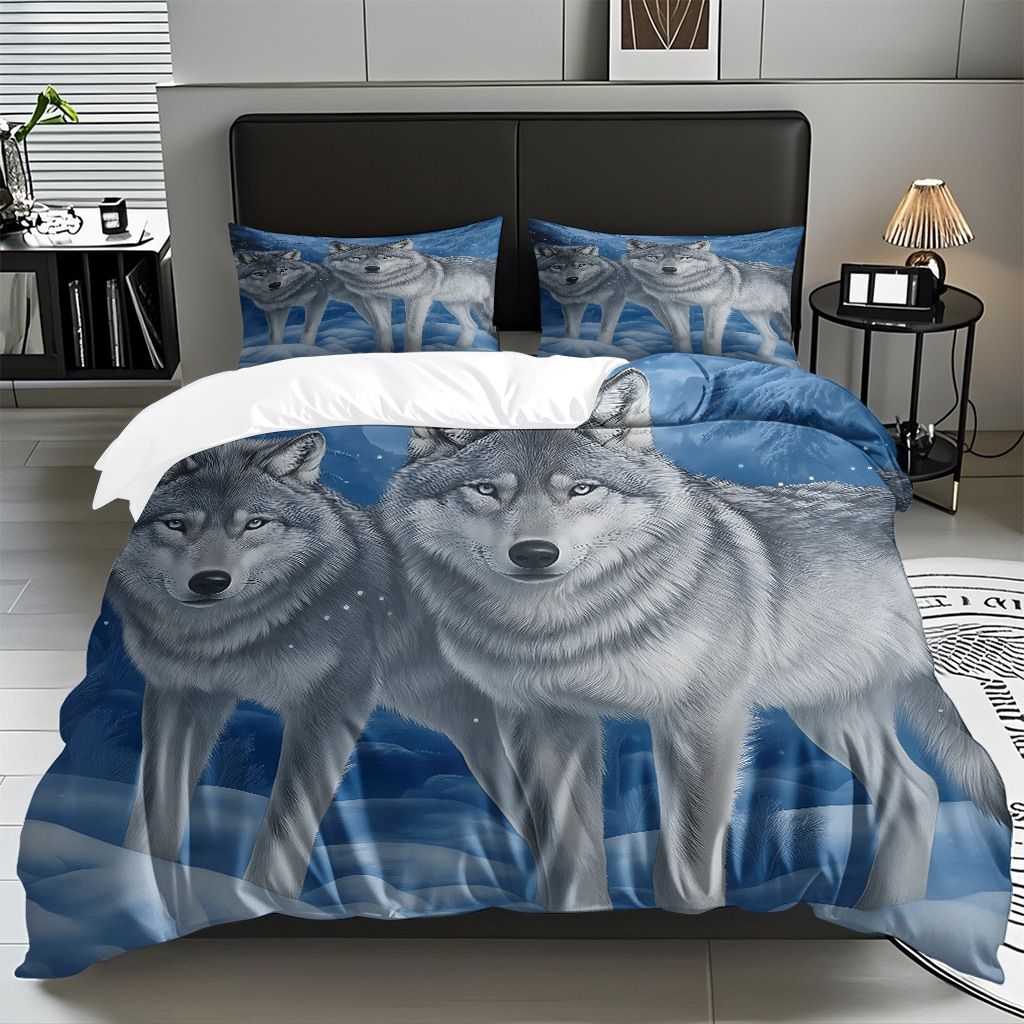 Impresión digital de patrón de lobo abrasivo conjunto de edredón suave transfronterizo pro-piel TEMU JIT venta directa de fábrica preferida