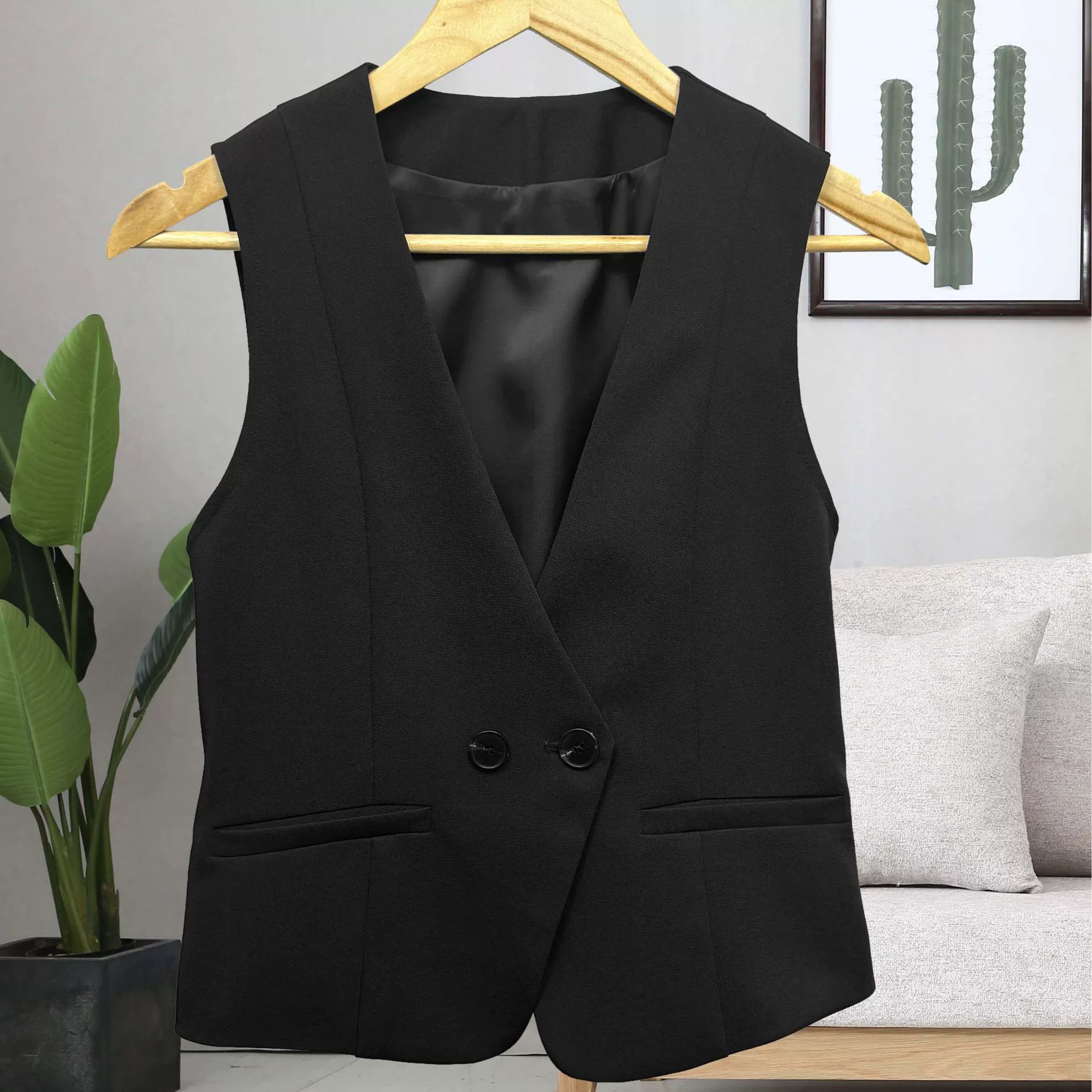 Маленький костюм жилет женский весенне-летний пиджак модный иностранный стиль 2025 весна-осень короткий жилет снаружи черный жилет