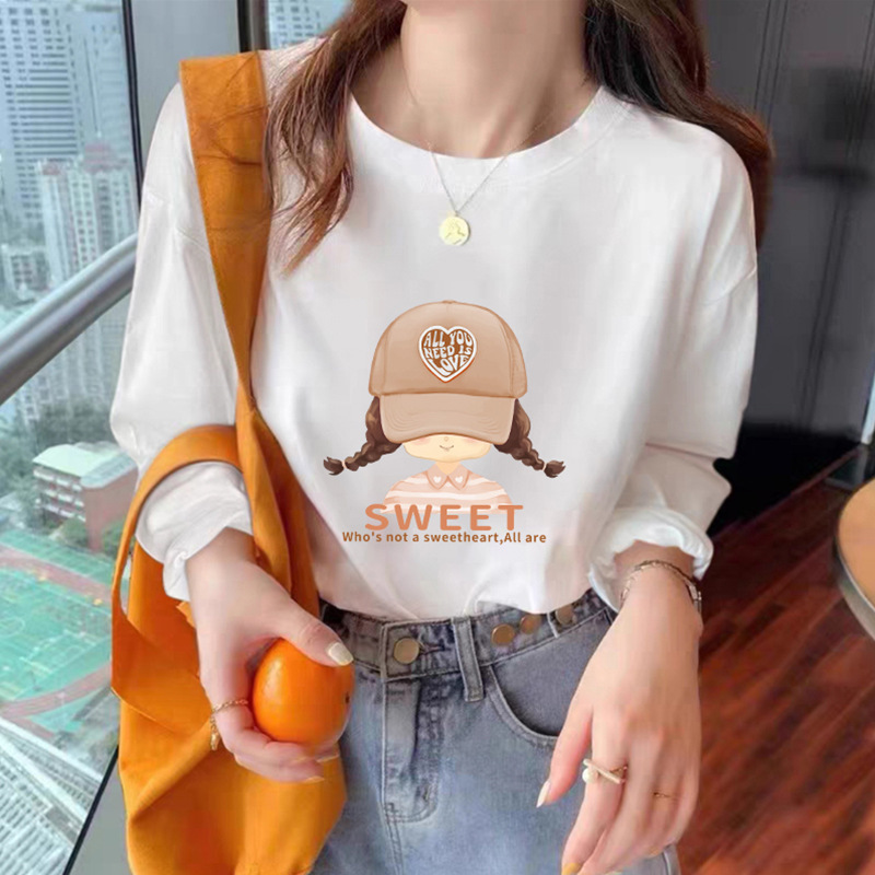 2025 New Autumn and Winter Pure Cotton Long-Sleeved T-Shirt Women's White Fashionable Age-Reducing Loose Bottoming Shirt Autumn Inner Top