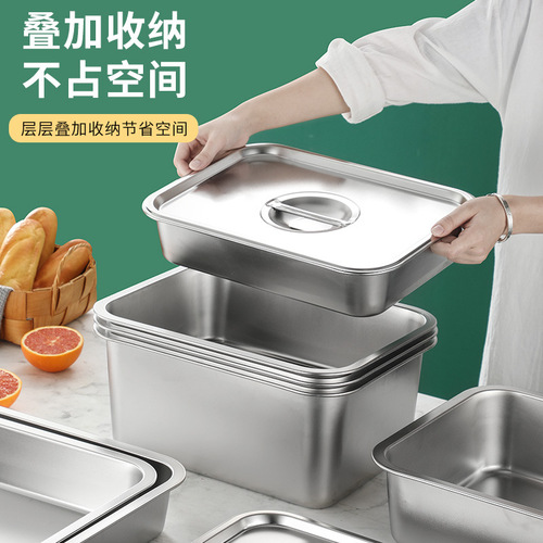 BB4C wholesale stainless steel square tray rectangular tray deepened square basin box with lid thickened flat tray supplier