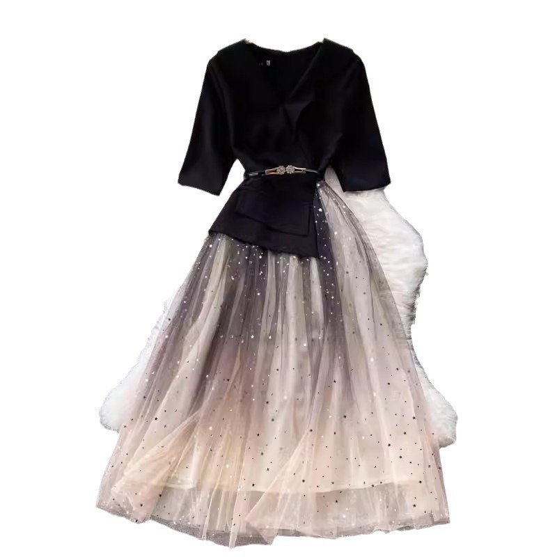 Women's Clothing summer new mesh dress female design sense splicing slim waist medium length first love fairy dress_senzul.com