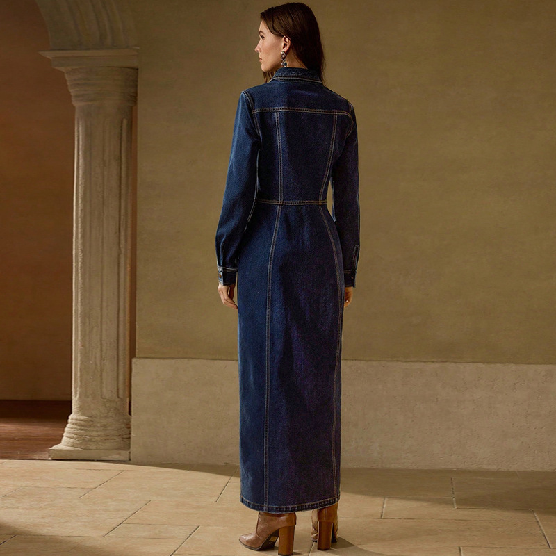 Women's Long Sleeve Button-Down Dress – Elegant Maxi Dress With Front Button Detail (Flowy, Versatile, Boho & Casual Chic)_voghion.com