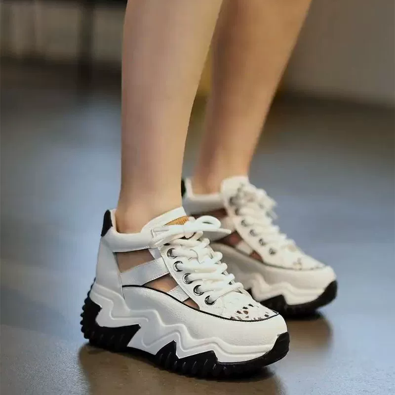 Torre Shoes Женские кроссовки из натуральной воловьей кожи 2023 Новые летние полые повседневные кроссовки на толстой подошве с увеличенным ростом